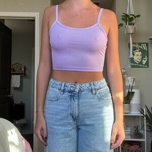 purple lavender basic ribbed crop top